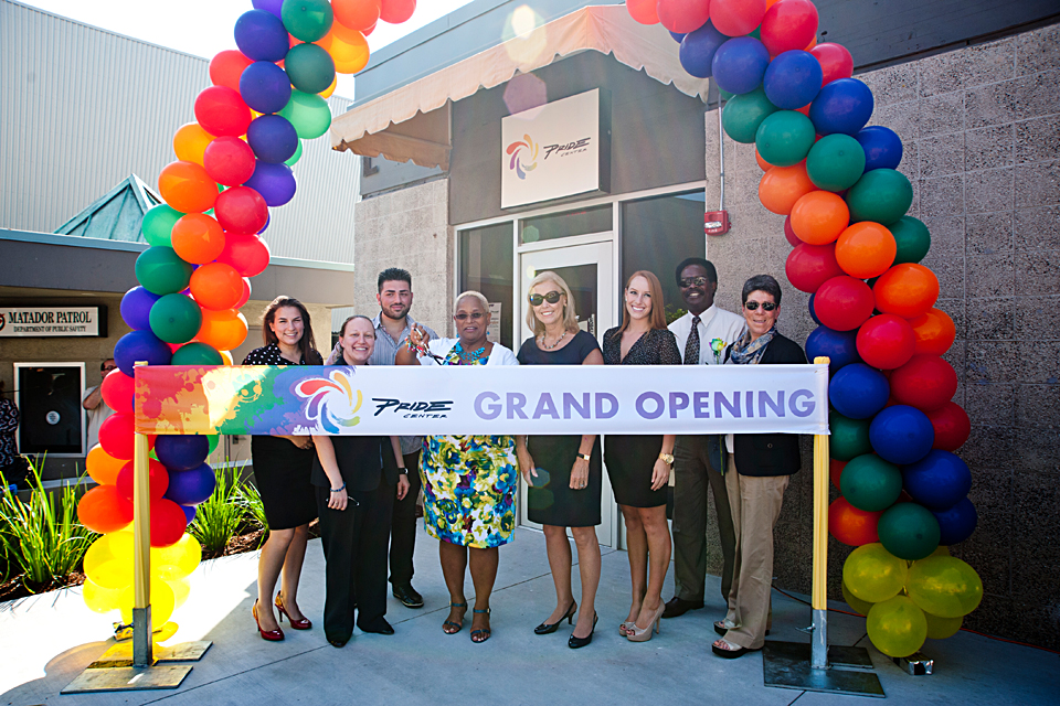 Officials preparing to cut the ribbon in celebration of the opening of CSUN’s new Pride Center.