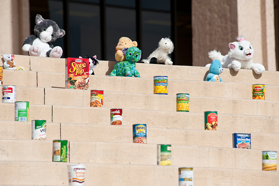 Some of the more than 6,400 items collected during the annual clothing and food drive.